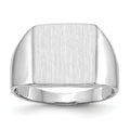 14k White Gold 13.0x13.5mm Square Open Back Satin Mens Signet Ring, Size 10