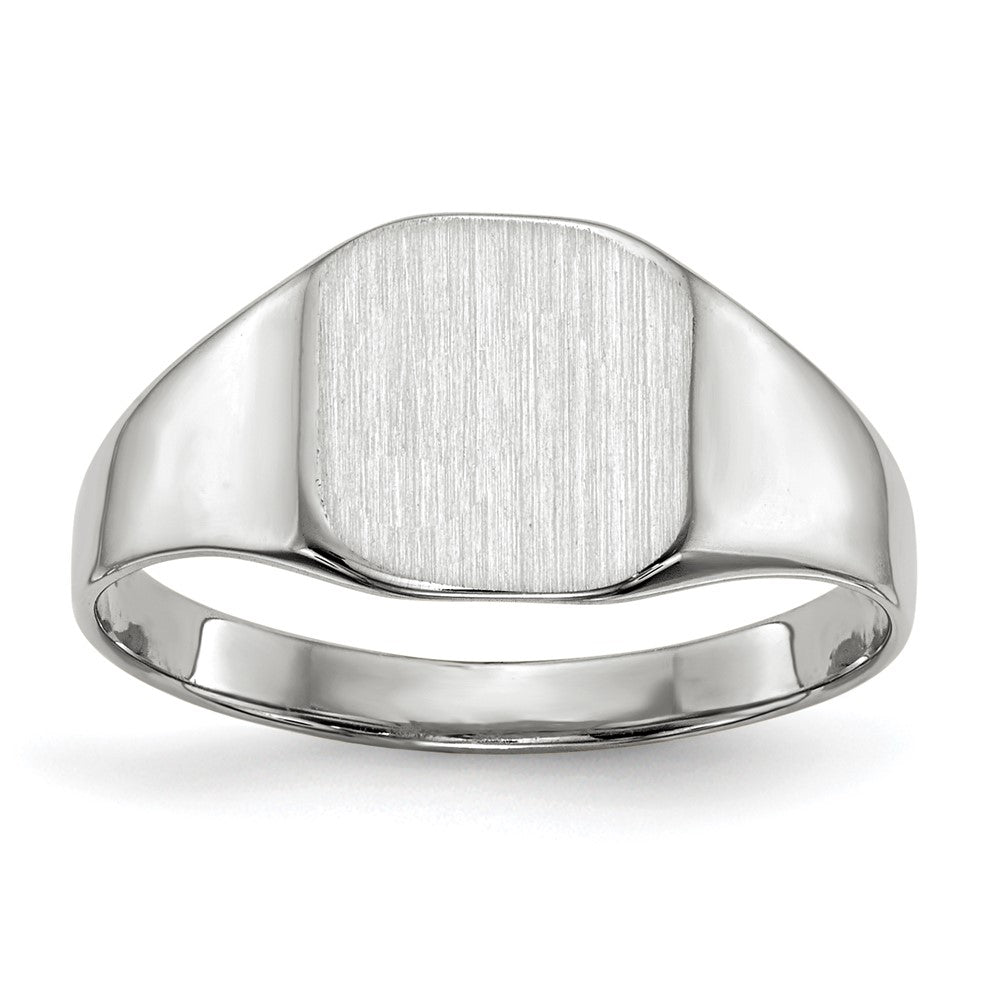 14k White Gold 8.5x8.5mm Cushion Closed Back Signet Ring, Size 6
