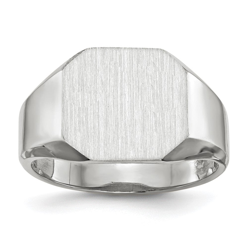 14k White Gold 11.0x11.0mm Octagon Open Back Mens Signet Ring, Size 10