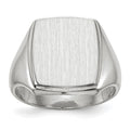 14k White Gold 13.0x15.0mm Rectangle Closed Back Mens Signet Ring, Size 10