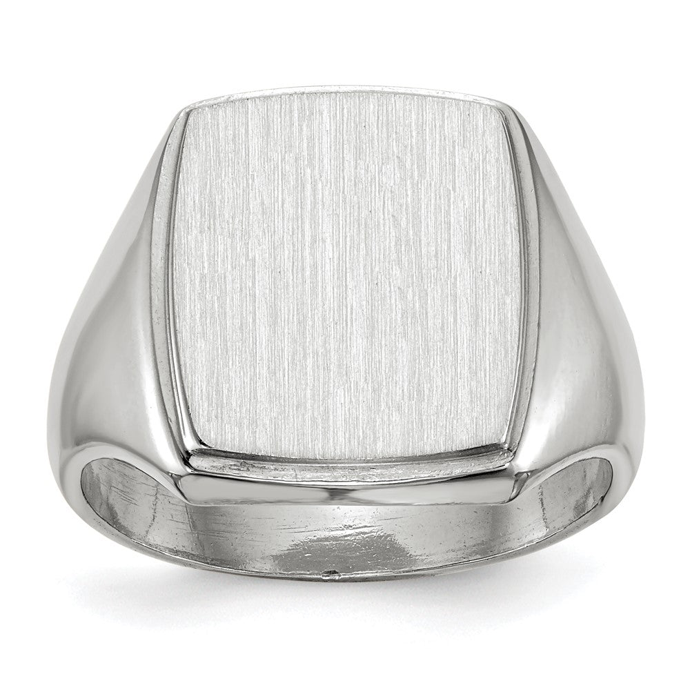 14k White Gold 13.0x15.0mm Rectangle Closed Back Mens Signet Ring, Size 10