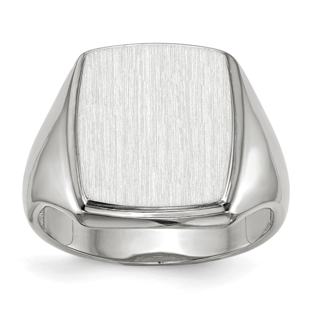 14k White Gold 13.0x15.0mm Rectangle Open Back Mens Signet Ring, Size 10