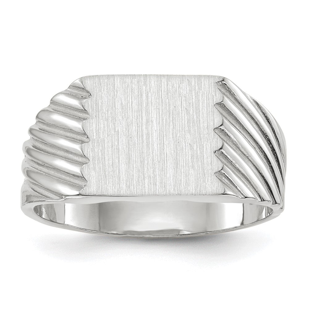 14k White Gold 9.0x10.0mm Rectangle Closed Back Signet Ring, Size 8