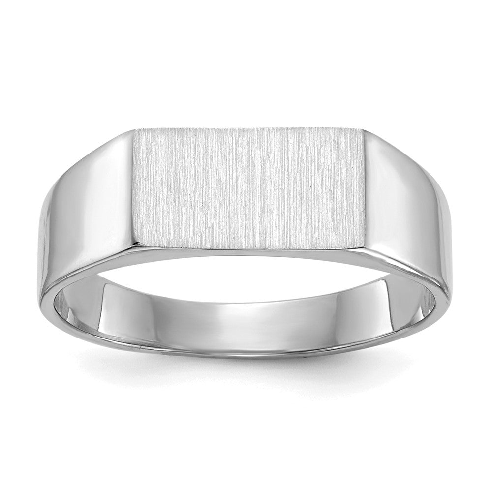 14k White Gold 10.5x5.5mm Rectangle Closed Back Signet Ring, Size 6