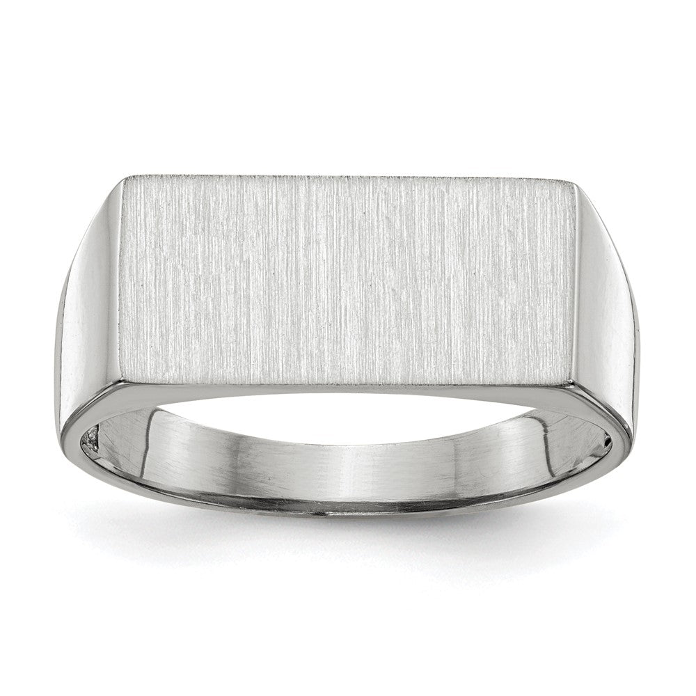 14k White Gold 16.5x8.0mm Rectangle Closed Back Signet Ring, Size 9