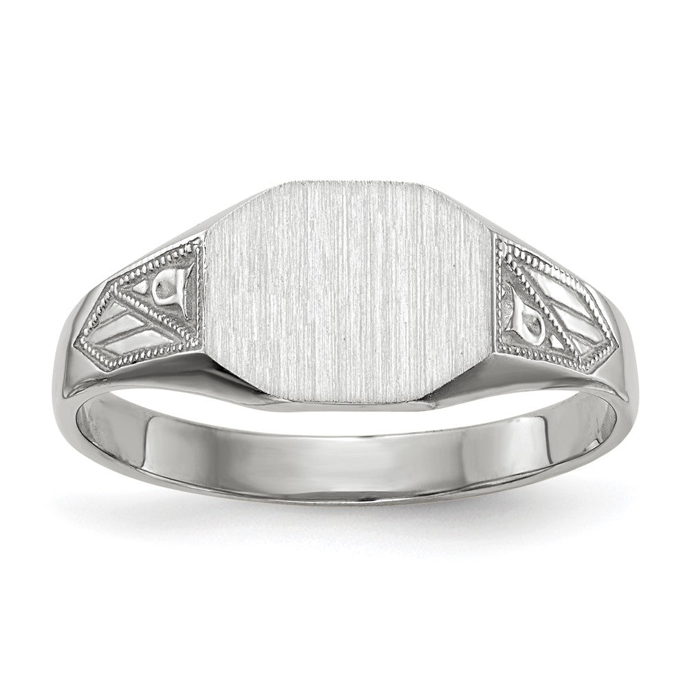 14k White Gold 9.0x7.0mm Octagon Closed Back Signet Ring, Size 6