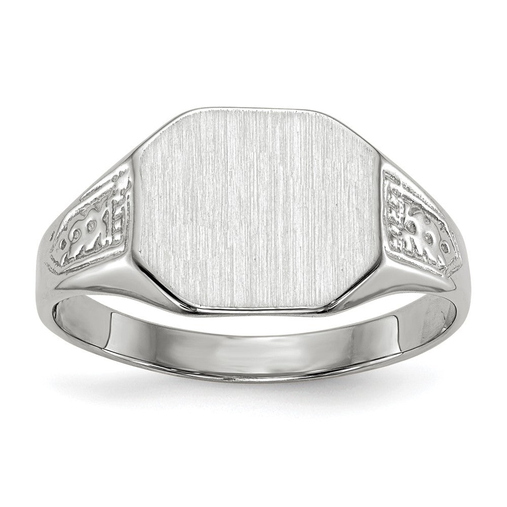 14k White Gold 10.5x9.0mm Octagon Closed Back Signet Ring, Size 6