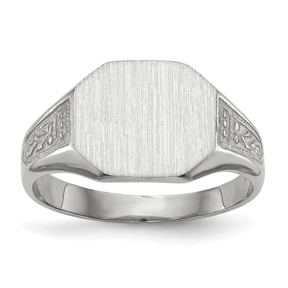14k White Gold 11.0x9.0mm Octagon Closed Back Signet Ring, Size 6