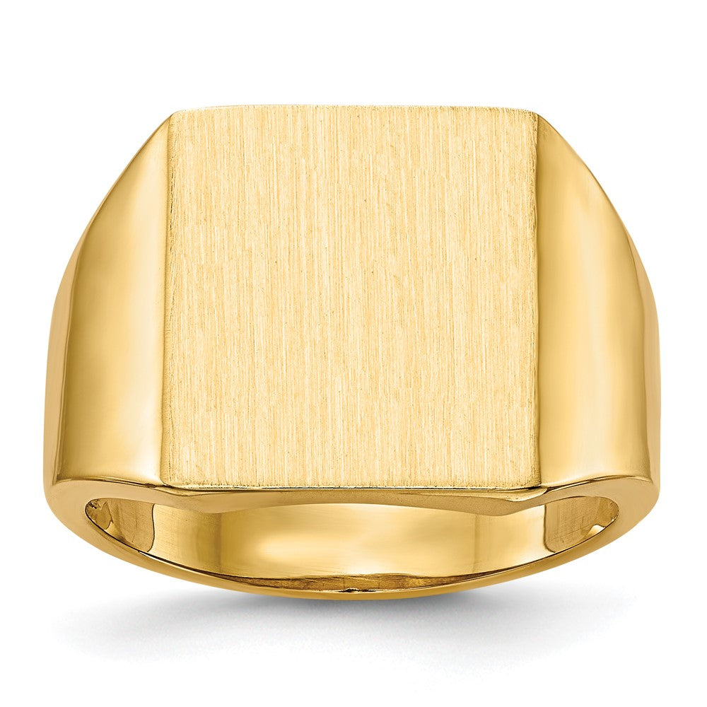 14k 13.5x15.0mm Rectangle Open Back Mens Signet Ring, Size 10, 57.15 mm