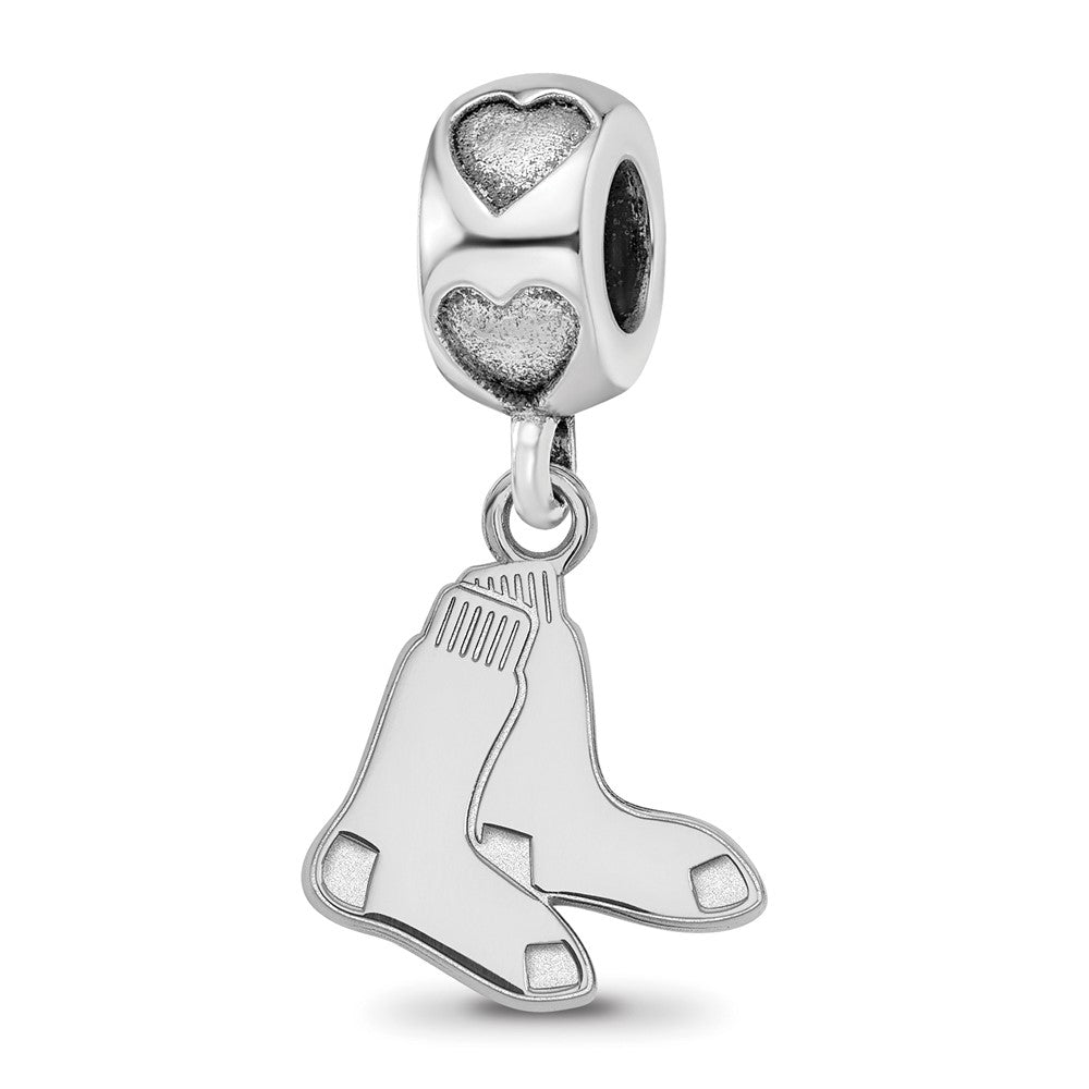 Sterling Silver Rhodium-plated LogoArt Boston Red Sox Logo on Heart Bead, 0.5 x 0.5 mm