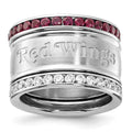 Stainless Steel NHL Detroit Red Wings Crystal Triple Ring Set, Size 7, 7.9 mm