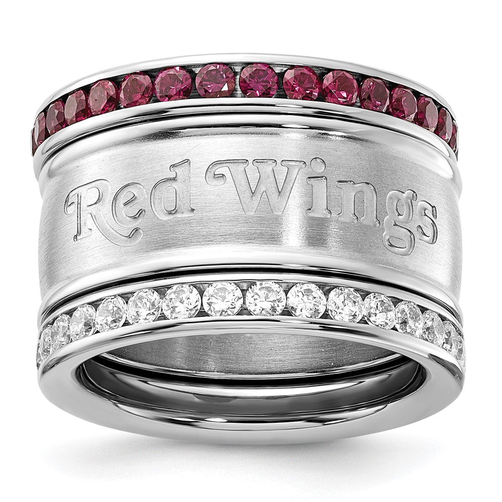Stainless Steel NHL Detroit Red Wings Crystal Triple Ring Set, Size 7, 7.9 mm
