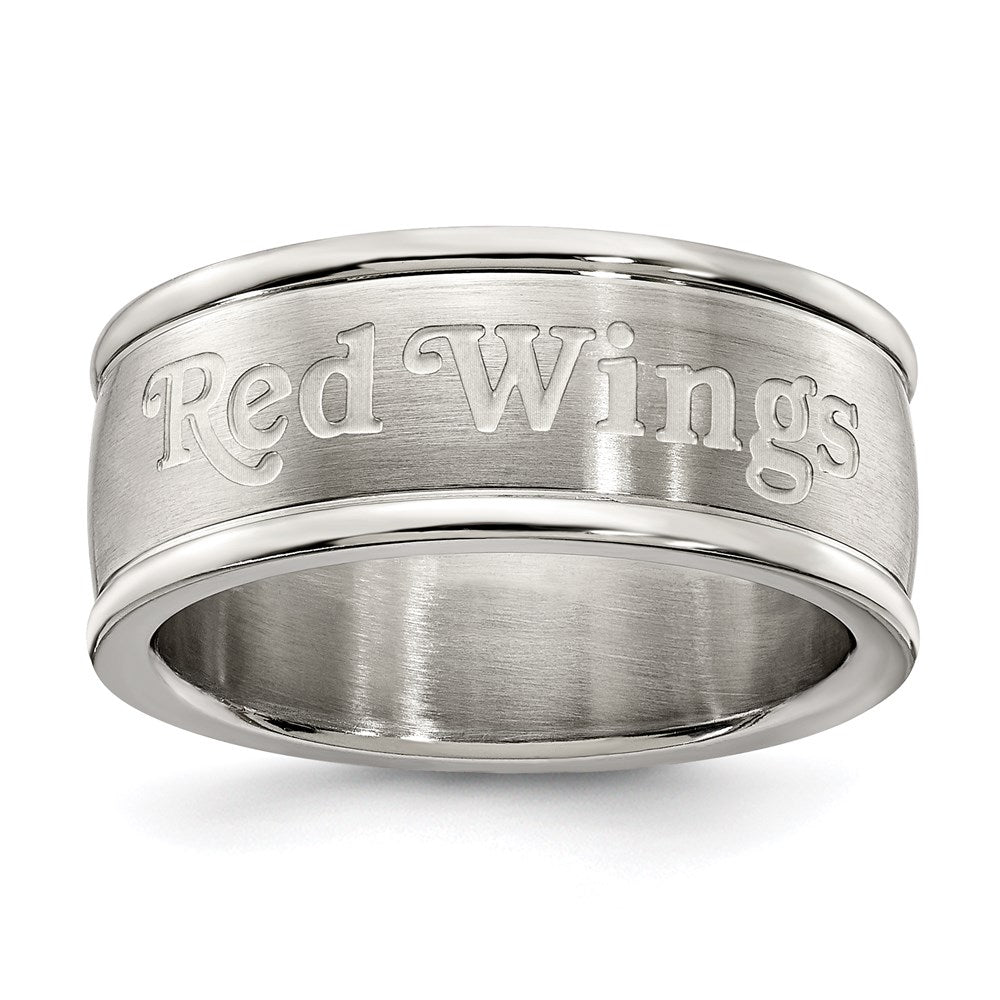 DETROIT RED WINGS STAINLESS STEEL LOGO BAND RING SIZE 8, 0.7 x 0.3 mm