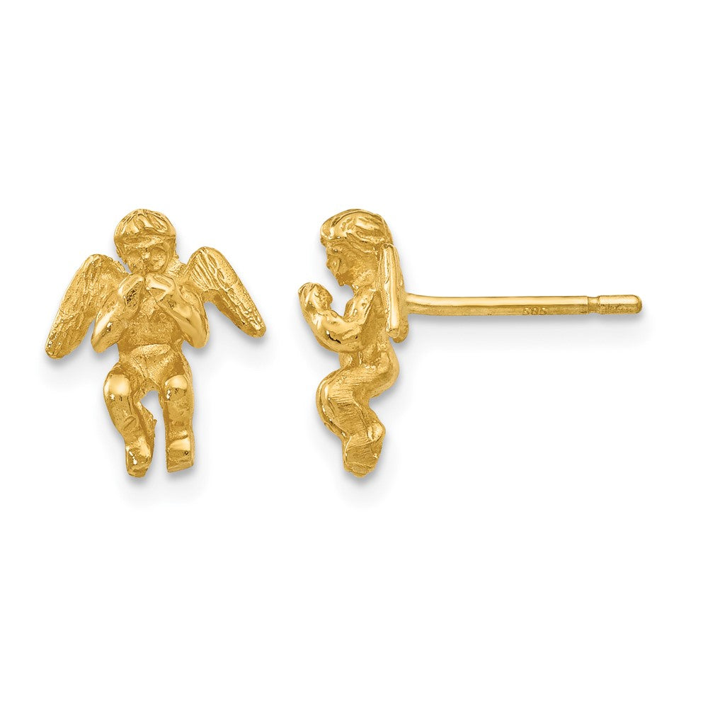 14k Polished Diamond-Cut Angel Post Earrings, 10 x 9 mm