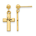 14k Satin and Diamond-Cut Cross Dangle Post Earrings, 20 x 8 mm