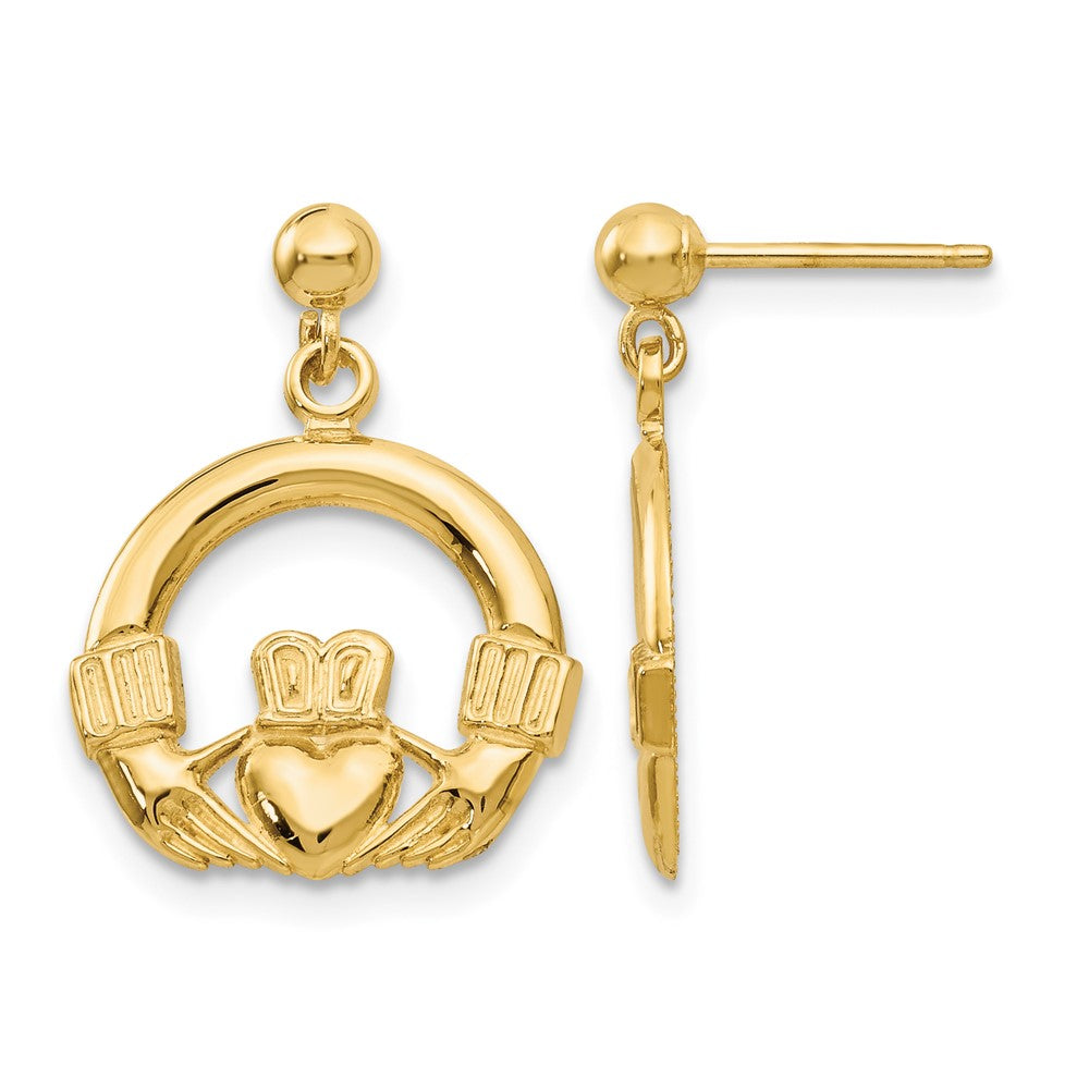 14k Claddagh Dangle Post Earrings, 21 x 14 mm