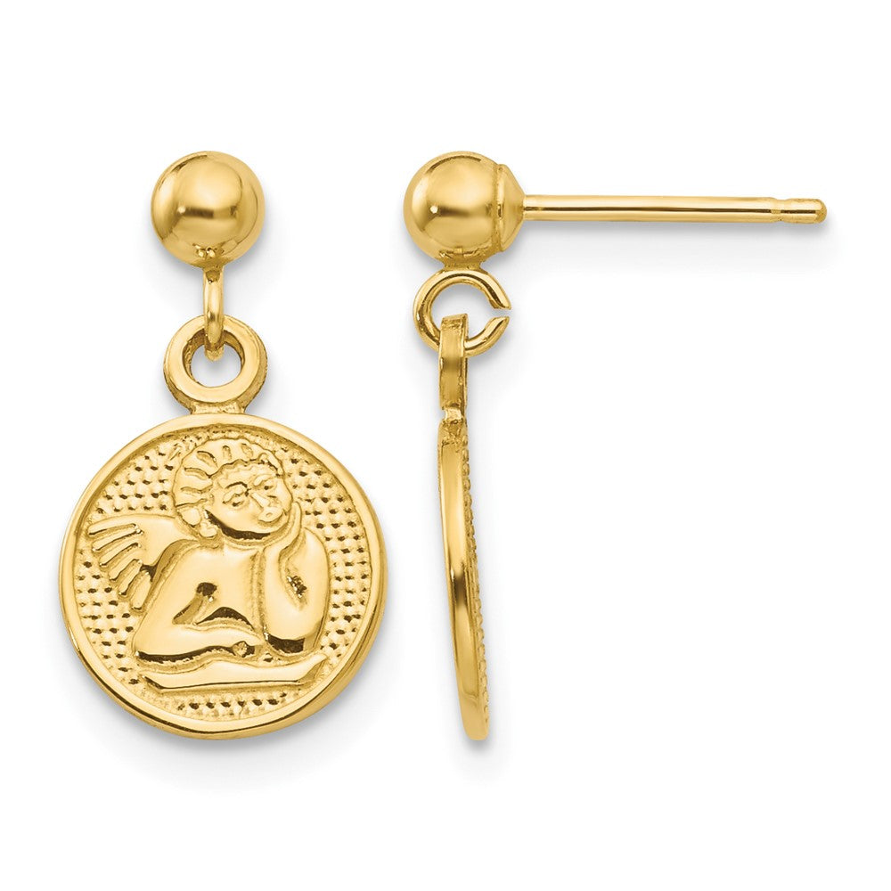 14k Polished Raphael Angel Disc Dangle Post Earrings, 16 x 8 mm