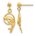 14k Polished Dolphin Jumping Through Hoop Dangle Post Earrings, 22 x 9 mm
