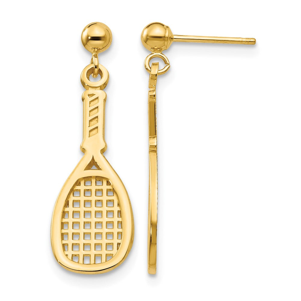 14k Polished Racquet Dangle Post Earrings, 26 x 8 mm