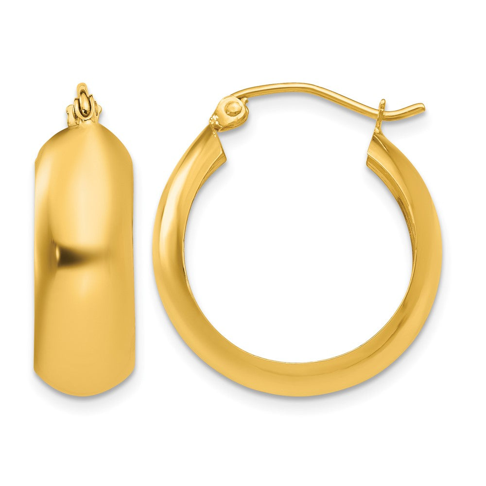 14K 7x21mm Polished Hoop Earrings, 14 x 7 mm