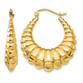 14k Polished Scalloped Hollow Hoop Earrings, 14 x 6 mm