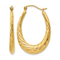14k Polished Twisted Oval Hollow Hoop Earrings, 32 x 3.5 mm