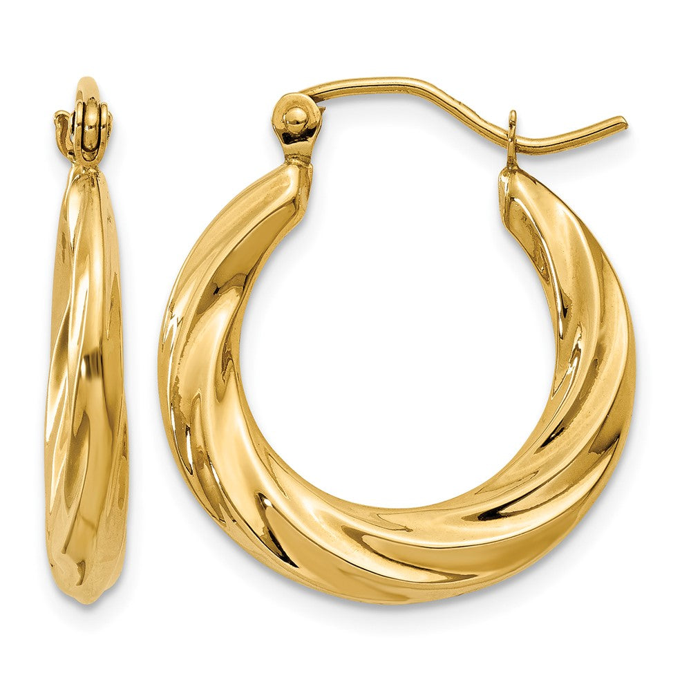 14k Polished Twisted Hollow Hoop Earrings, 13 x 19.5 mm