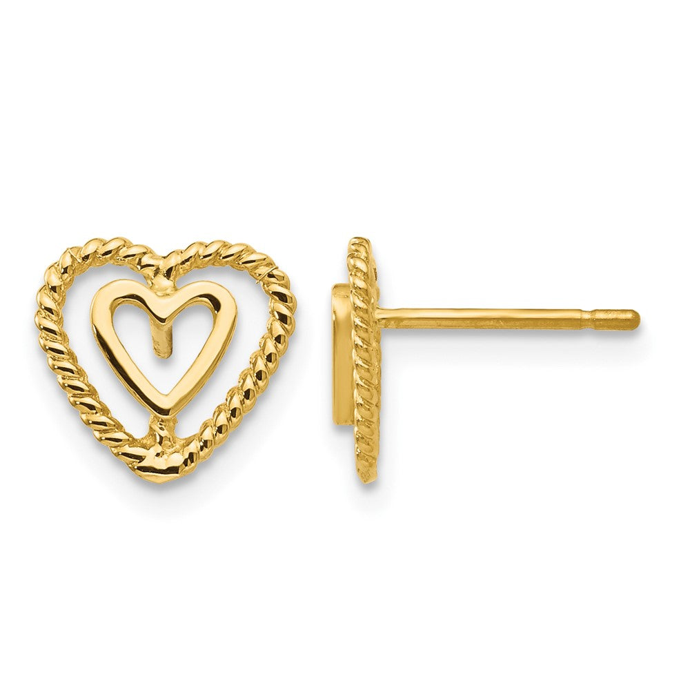 14k Polished Open Heart-in-Heart Post Earrings, 9 x 9 mm