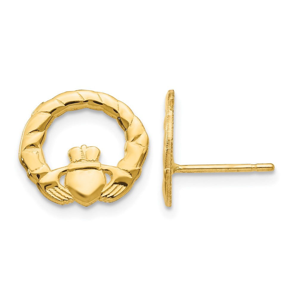 14k Claddagh Post Earrings, 12 x 13 mm