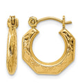 14k Polished Patterned Hollow Hoop Earrings, 13.75 x 3 mm