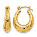 14k Hammered Fancy Hollow Hoop Earrings, 9 x 5 mm