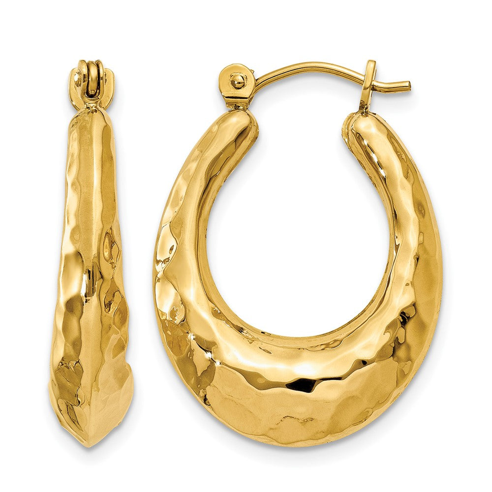 14k Hammered Fancy Hollow Hoop Earrings, 24.5 x 5.5 mm