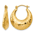 14k Hammered Fancy Hollow Hoop Earrings, 11 x 6 mm