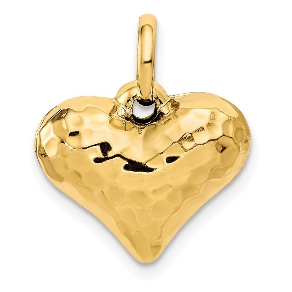 14K Polished and Hammered 3-D Puffed Heart Pendant, 18 x 16 mm