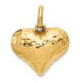 14K Polished and Hammered 3-D Puffed Heart Pendant, 21 x 19 mm