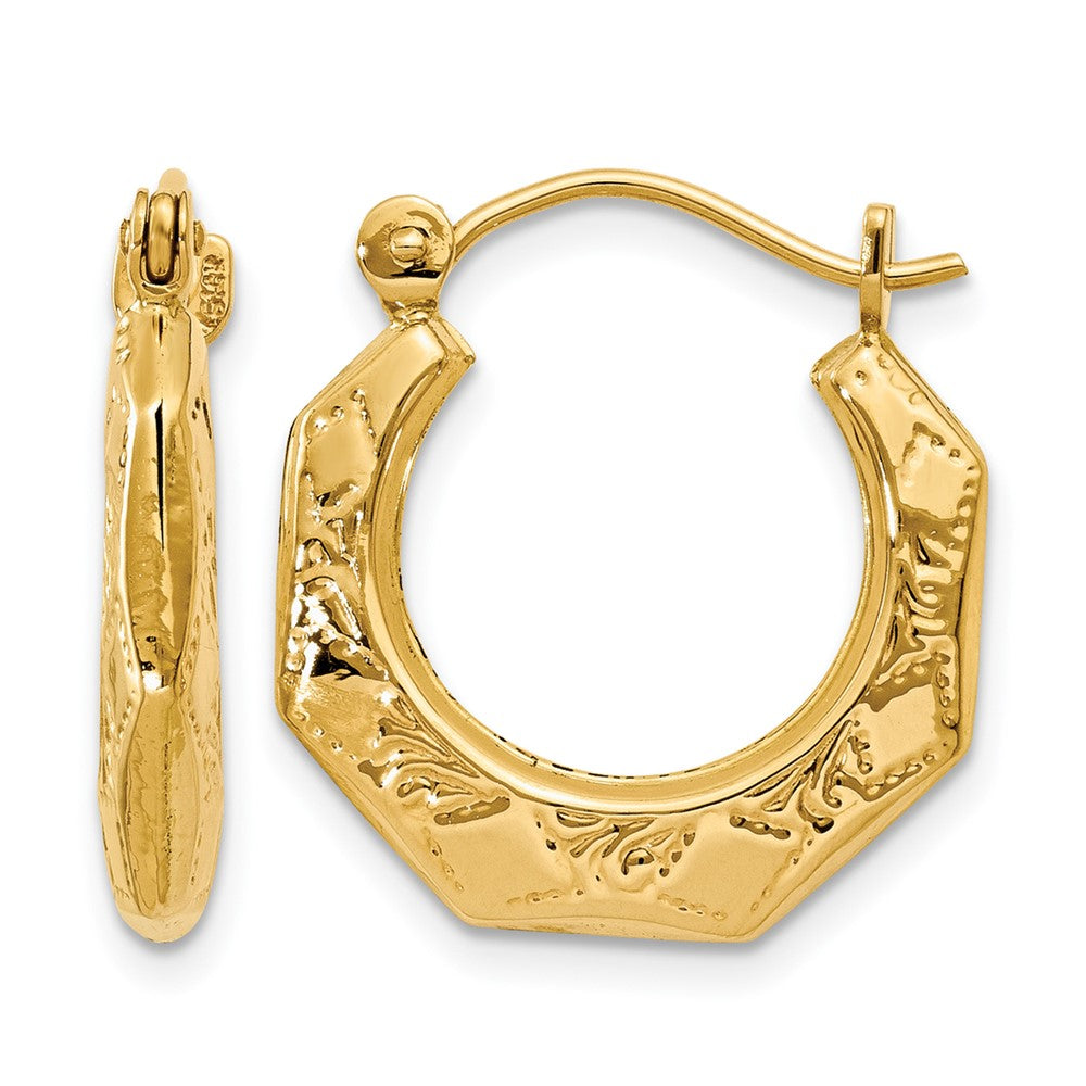 14k Polished Patterned Hoop Earrings, 17 x 3 mm