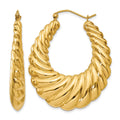 14k Polished Scalloped Hoop Earrings, 40.5 x 6.5 mm