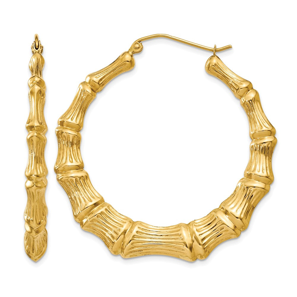14k Polished Bamboo Hoop Earrings, 42.75 x 5 mm