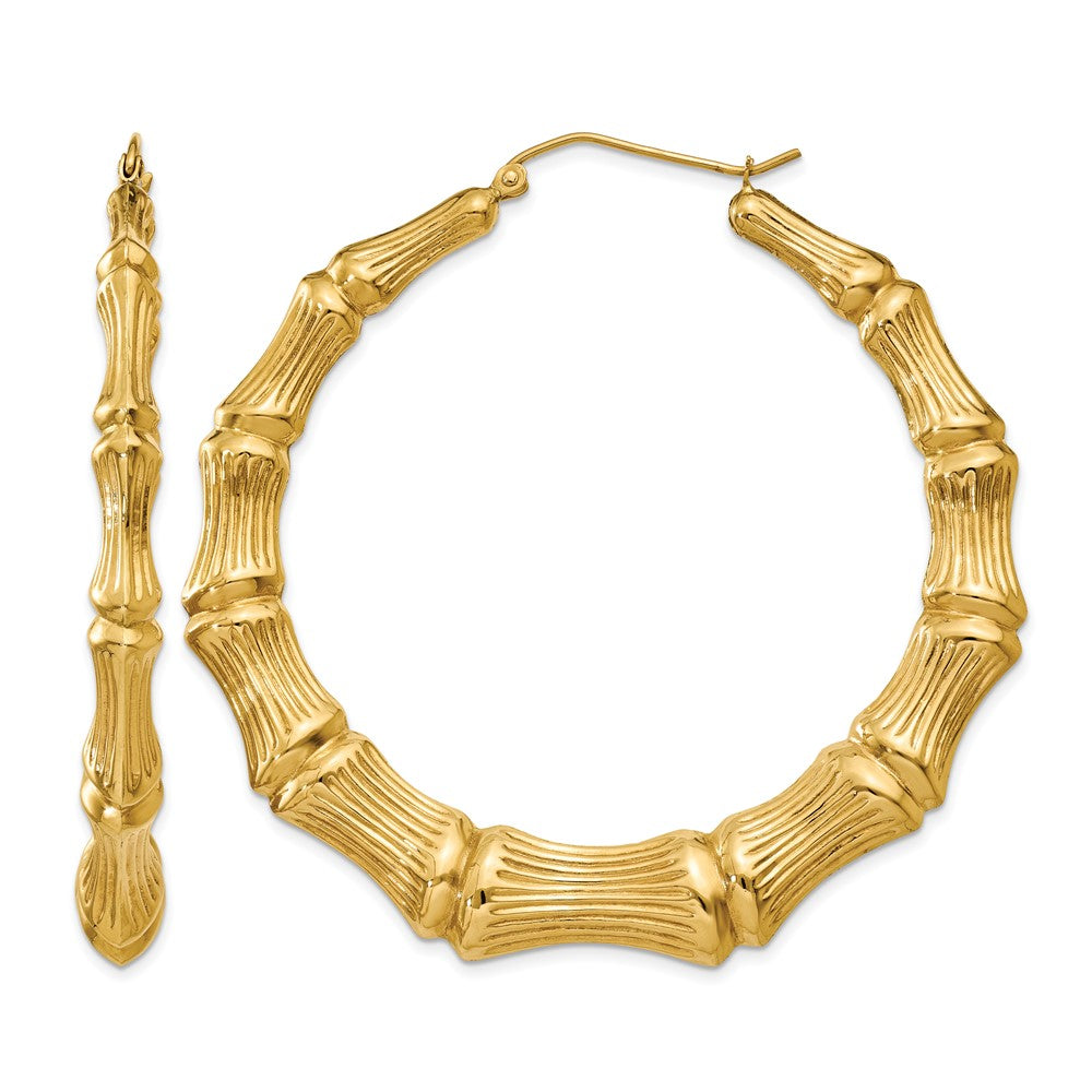 14k Polished Bamboo Hoop Earrings, 55 x 6.75 mm