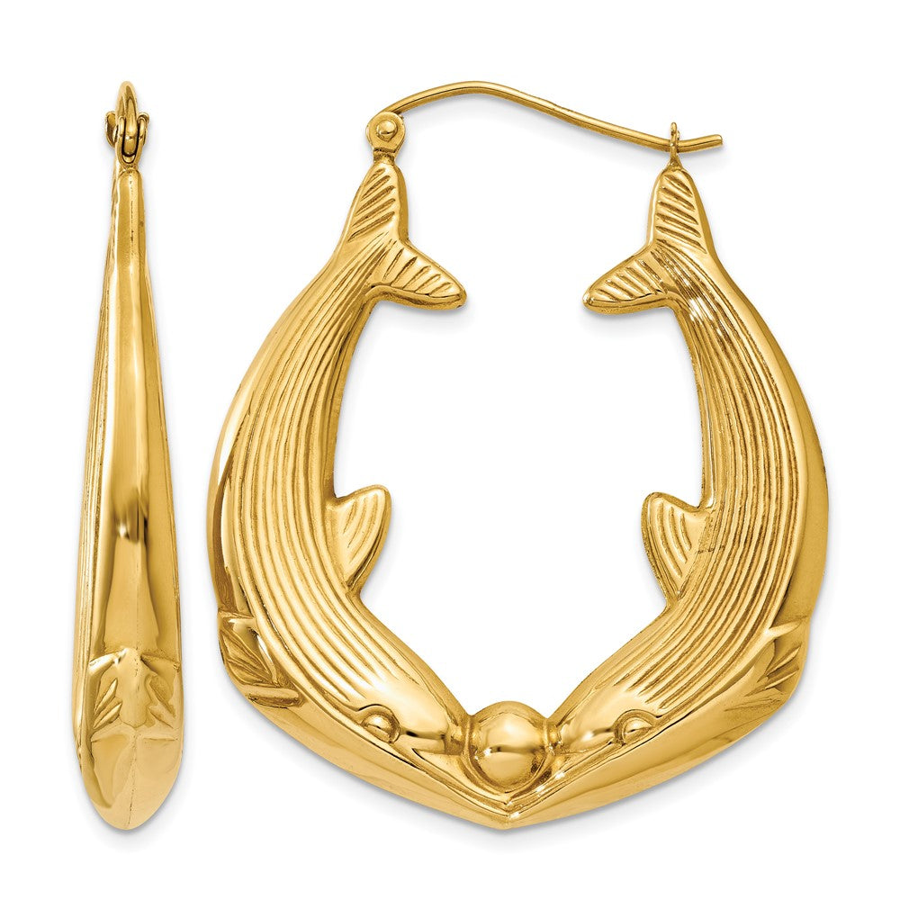 14k Polished Dolphin Hoop Earrings, 39 x 6 mm