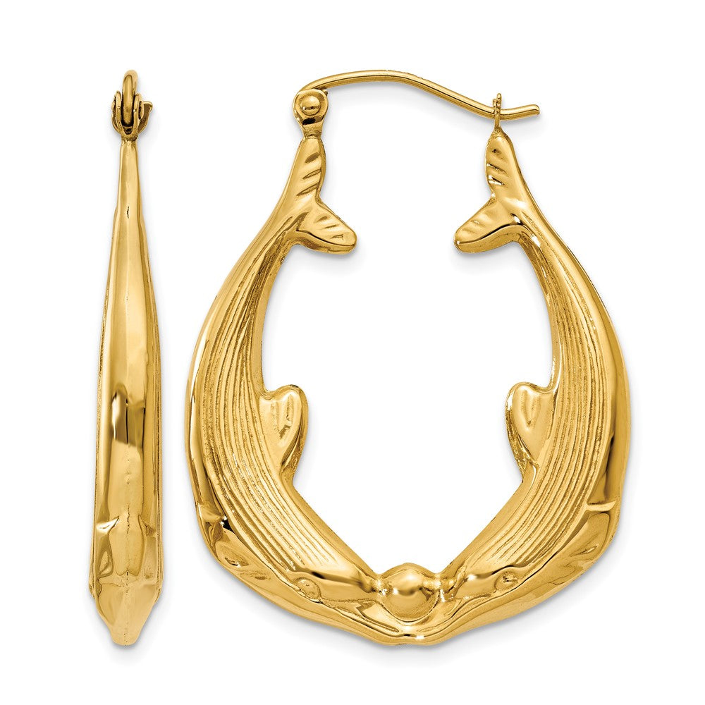 14k Polished Dolphin Hoop Earrings, 33 x 4.5 mm