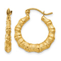 14k Polished Bamboo Design Hollow Hoop Earrings, 18 x 3 mm