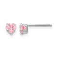 14k White Gold Madi K 4mm Pink CZ Heart Post Earrings, 4 x 4 mm