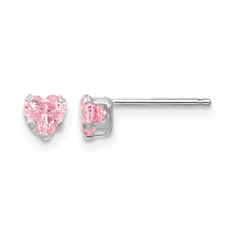 14k White Gold Madi K 4mm Pink CZ Heart Post Earrings, 4 x 4 mm