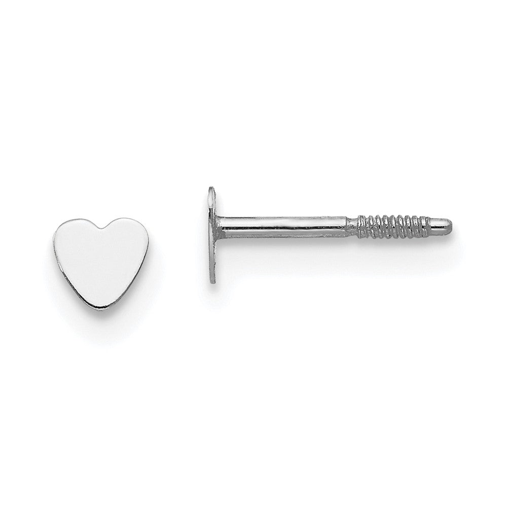 14k White Gold Madi K Tiny 4mm Heart Baby Screwback Post Earrings, 4 x 4 mm