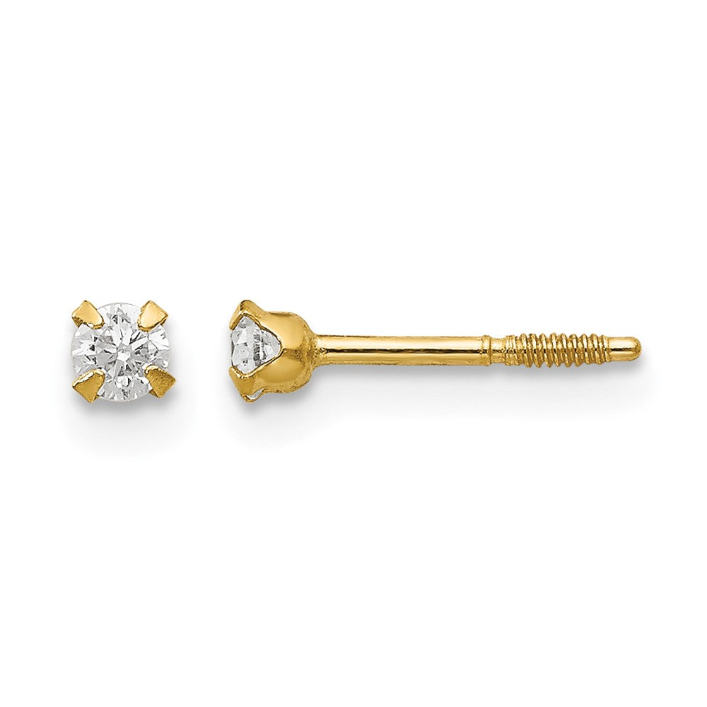 14k Madi K 2.25mm Round CZ Baby Screwback Post Earrings, 3 x 3 mm