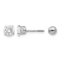 14k Madi K White Gold 5mm CZ and 4mm Ball Reversible Screwback Post Earrings, 5 x 5 mm
