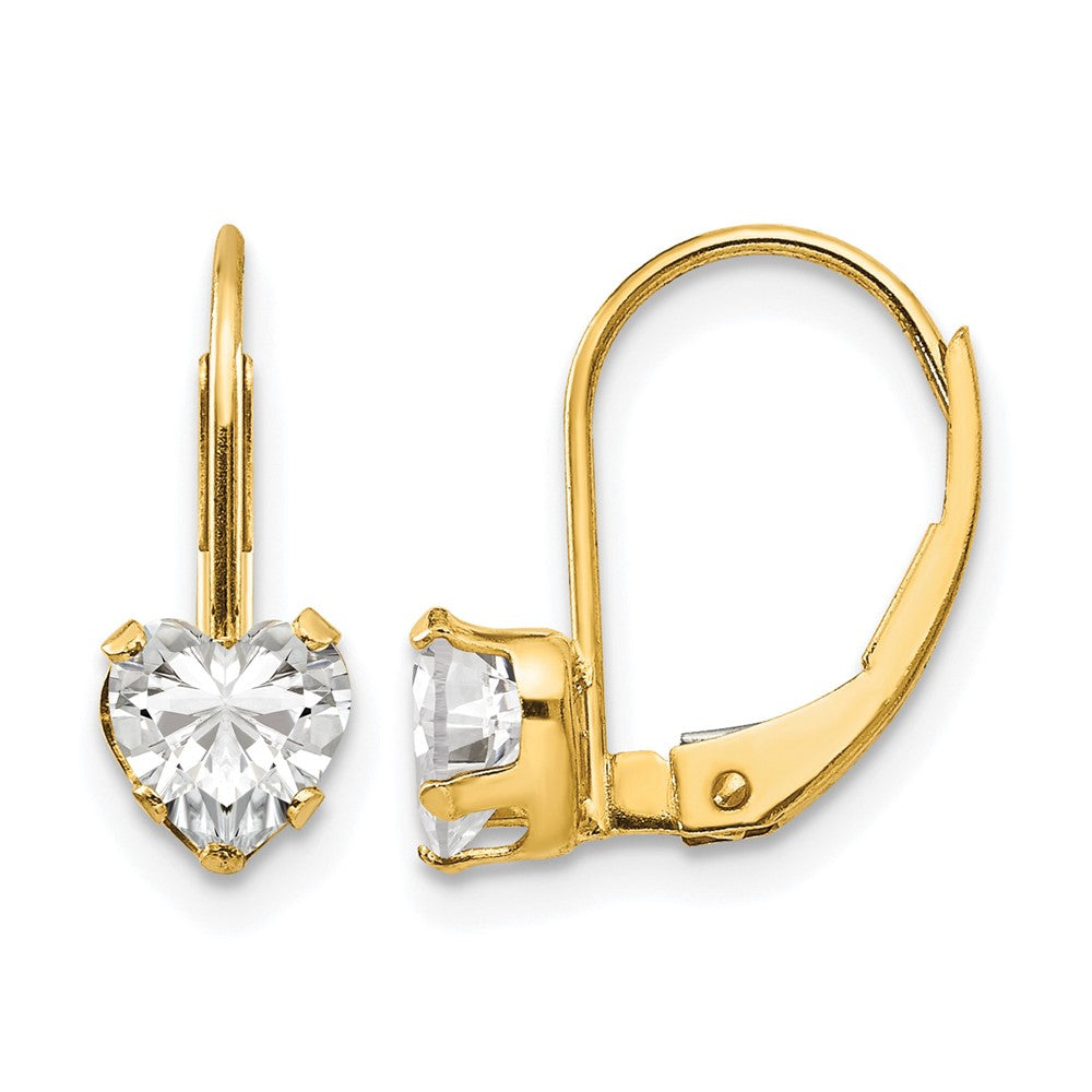 14k Madi K 5.00mm CZ Heart Childrens Leverback Earrings, 15 x 5 mm