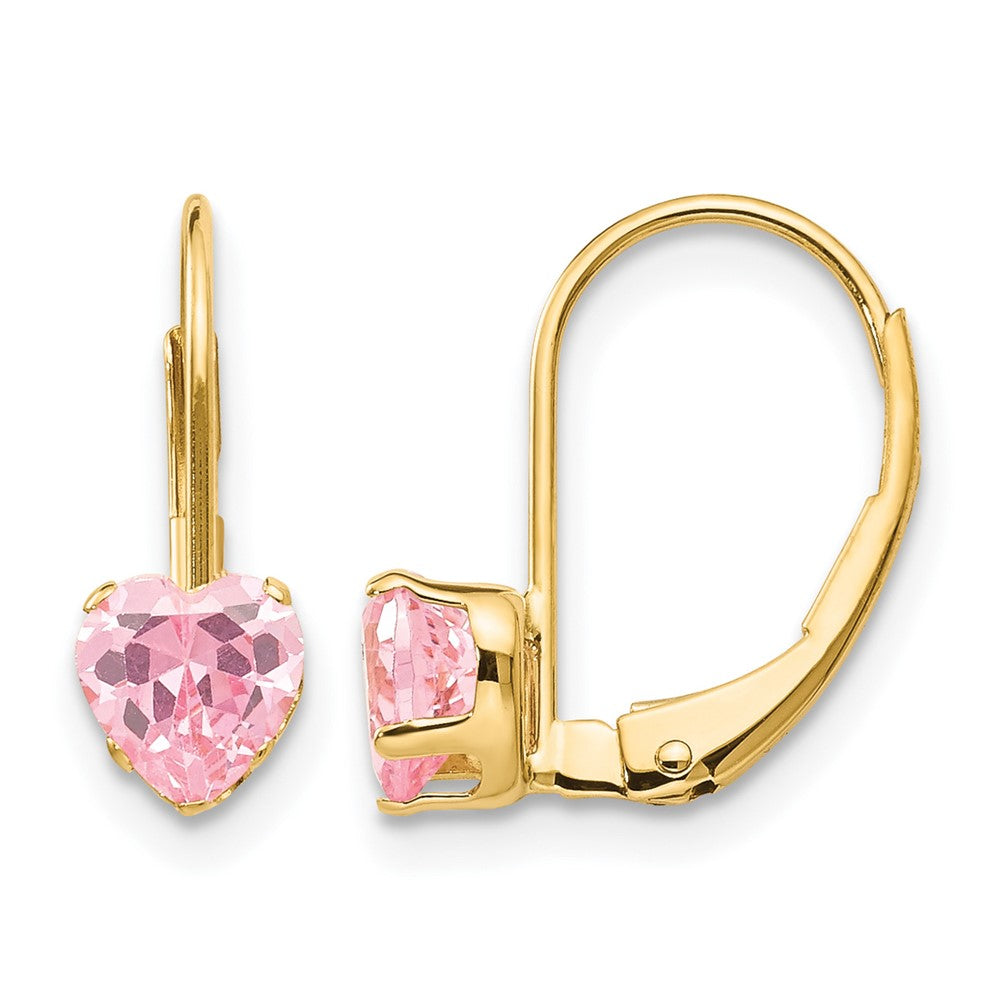 14k Madi K 5.00mm Pink CZ Heart Childrens Leverback Earrings, 15 x 5 mm