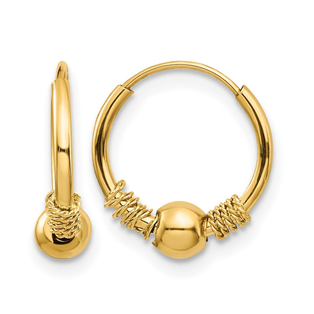 14k Madi K 10mm Endless Hoop with 4mm Bead Earrings, 10 x 10 mm